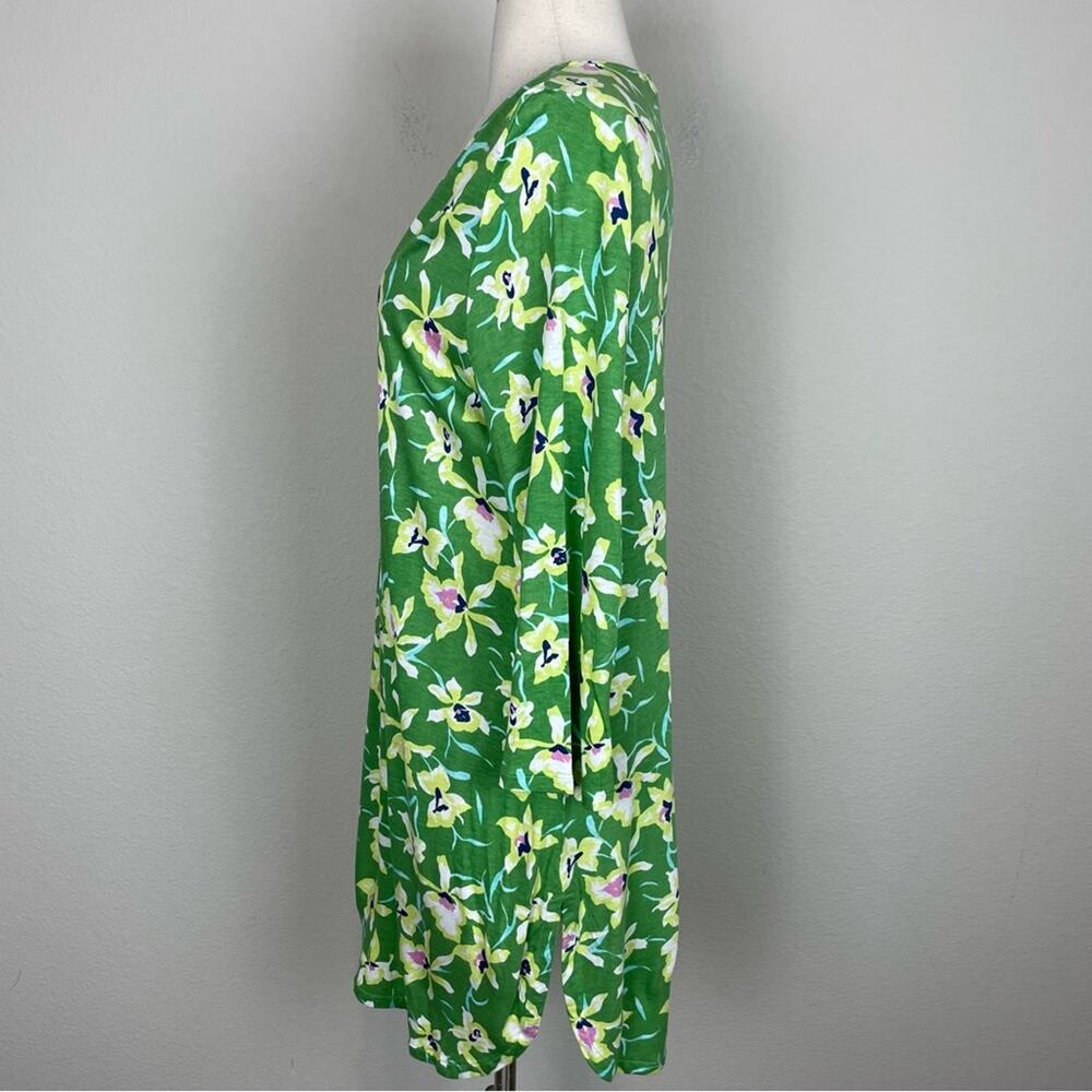 J Jill Green Floral Knit V Neck Long Sleeve  Tunic Medium - Picture 4 of 7